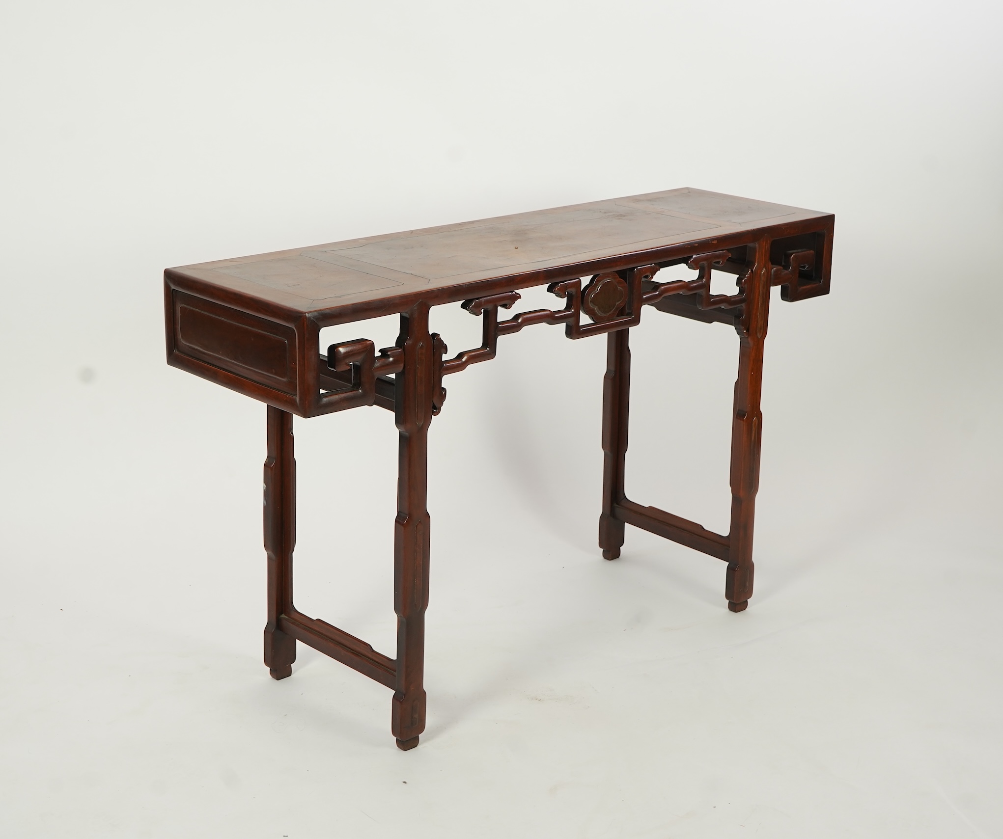 A Chinese hongmu and burrwood panelled altar table, late 19th century